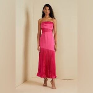 Milly Amur Strapless Pleated Charmeuse Midi Dress